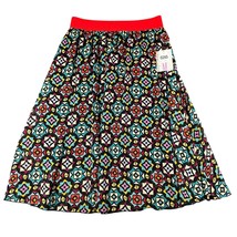 Lularoe Womens Medium Lola Black Geometric Skirt Red Waist Band Pull On NWT - £11.59 GBP