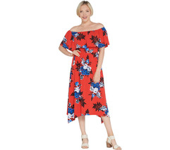 Du Jour Ladies Knit Dress Off-the- Shoulder Red Floral Print Plus Size 2X - £30.83 GBP
