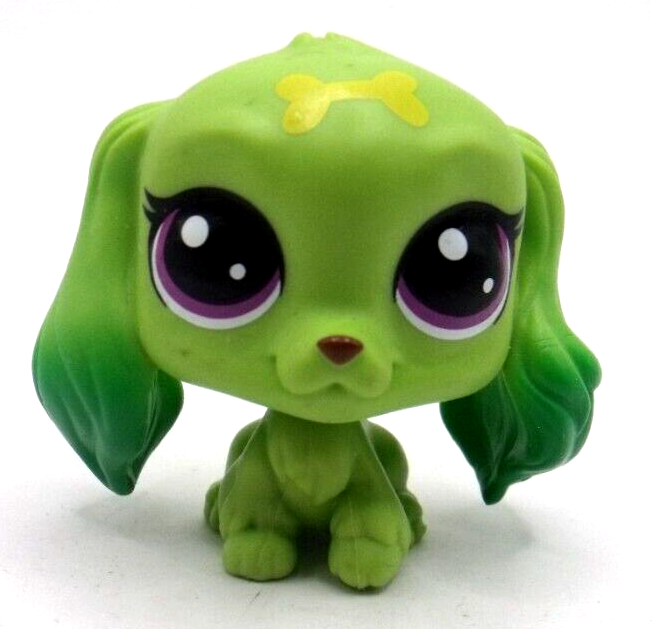 Littlest Pet Shop Green Cocker Spaniel Puppy Dog Purple Eyes - $9.85