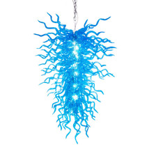 Blue Hand Blown Glass Chandelier Decoration For Living Room Hanging Lustre Light - $1,486.29