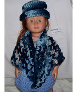 American Girl Multi Blue Shawl and Hat, Crochet, 18 Inch Doll, Handmade  - $15.00