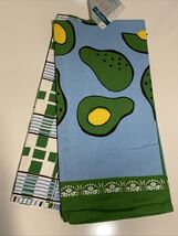 LOT of 2 Kitchen Tea Towels Pop Art Style Avocados Set FUN Blue Green NE... - $17.46