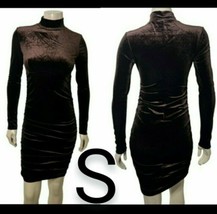Brown Velvet Mock Long Sleeve Side Ruched Dress~SIZE S - £28.40 GBP