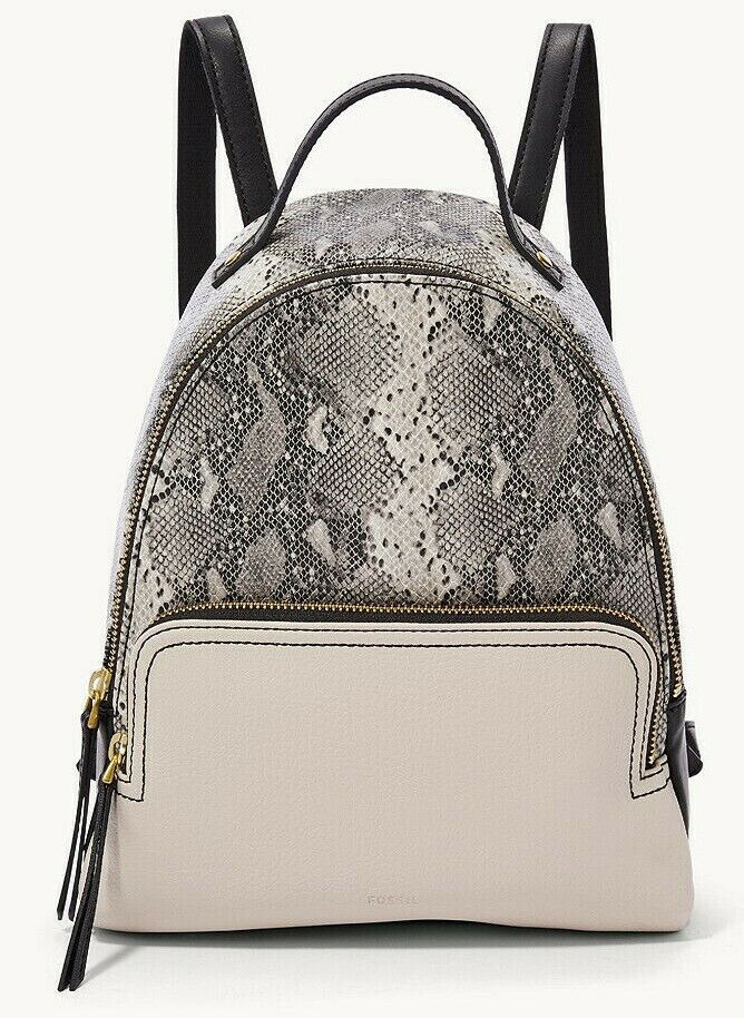 Fossil Felicity Backpack Python Snake Print White Black Gray SHB2317874 NWT FS