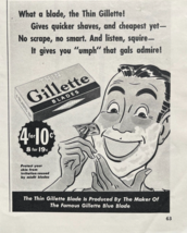 1939 Gillette Blades Vintage Print Ad Gives Quicker Shaves No Scrape No Smart - £9.94 GBP