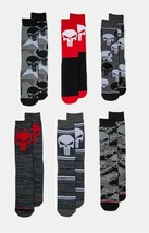 Marvel The Punisher Men&#39;s Crew Socks 6-Pack Super Hero Cosplay Shoe Sizes 8-12.5 - £20.49 GBP