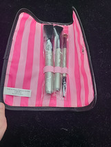 New Victoria Secret Make-Up Brush Set of 3 &amp; Case black iconic stripe Pi... - $14.99