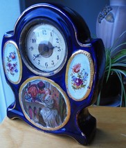 Antique COBALT BLUE Porcelain MANTLE Clock WIND-UP vienna influence  - £159.49 GBP