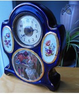 Antique COBALT BLUE Porcelain MANTLE Clock WIND-UP vienna influence  - $3,801.18 MXN