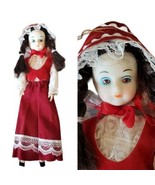 Vintage 50s Evil Rubber Girl Doll Brown Hair White Skin Posable 8.5&quot; Red... - $14.49