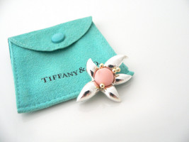 Tiffany &amp; Co Flower Brooch Pin Silver 18K Gold Peach Coral Love Gift Pouch Art - £354.34 GBP