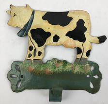 Antique Vintage Metal Towel Rail Roll Holder Hand Painted Cow Theme 6.5&quot; x 7&quot; - £23.97 GBP