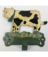 Antique Vintage Metal Towel Rail Roll Holder Hand Painted Cow Theme 6.5&quot;... - $29.99