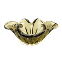 Vintage Olive Green Brown Art Glass Folded Edge Candy Dish Bowl Thick He... - £23.28 GBP