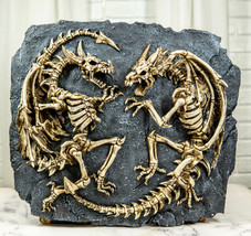 Faux Fossil Rock Block With 2 Dueling Skeleton Dragons Exotic Wall Decor... - $134.99