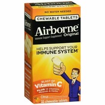 Airborne Immune Support Chewable Tablets Citrus 32 Count Vitamin C Exp1/31/25 - $9.99