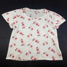 Lucky Brand Womens L T Shirt White Red Floral Short Sleeve Scoop Neck Co... - $14.75
