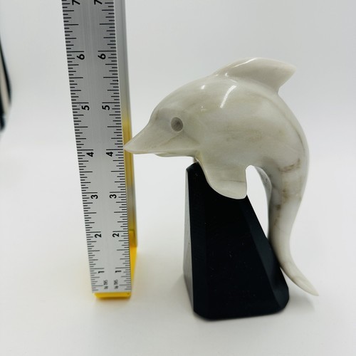 Alabaster Dolphin Figurine Made In Italy Hand Carved Stand White Home Decor Item image 3