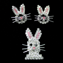 Rhinestone Easter Bunny Brooch and Bunny Earrings Set, Easter Rabbit Brooch Earr - £24.33 GBP