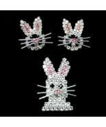 Rhinestone Easter Bunny Brooch and Bunny Earrings Set, Easter Rabbit Bro... - £23.47 GBP
