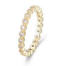 18k Gold Over Beautiful Round CZ Bead Borders Full Eternity Ring Wedding Jewelry - £46.85 GBP