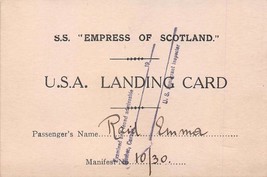 S S EMPRESS OF SCOTLAND~U.S.A. LANDING CARD 1930 - £5.18 GBP