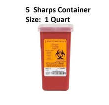 5 Sharps Container 1 Quart, with Flip Lid Biohazard for Sharps, Syringe Disposal - £20.33 GBP