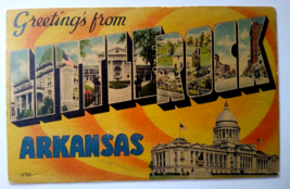 Greetings From Little Rock Arkansas Large Big Letter Linen Postcard Vintage - £8.70 GBP