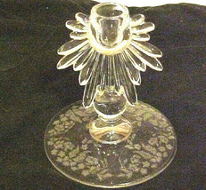 New Martinsville Florentine Etched Pattern Candle Holder Vintage Clear Glass - £15.56 GBP