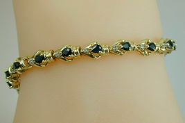 Simulated 7.15 CT Pear Cut Sapphire 925 Silver Gold Plated Tennis Bracelet - £121.98 GBP