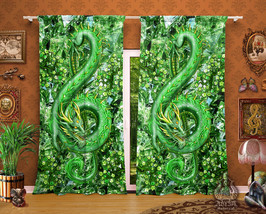 Emerald Music Dragon Curtains, Green Gemstone, Healing Crystal, Window Drapes, S - £131.90 GBP
