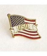 Vintage USO White Ribbon On American Flag Gold Tone Lapel Collar Pin Bac... - £7.02 GBP
