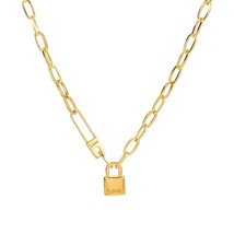 18K Gold Plated Stainless Steel Lock Necklace Waterproof Hypoallergenic - £25.62 GBP