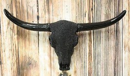 Ebros Large 18.25&quot; W Longhorn Skull Bejeweled In Black Beads Wall Decor - £39.18 GBP