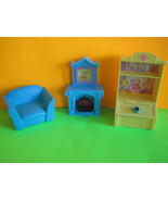 Vintage Loving Family Dollhouse Living Room w Couch, Fireplace, Toy Box ... - £6.27 GBP