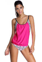 Rosy Layered-Style Printed Tankini with Triangular Briefs - £18.97 GBP