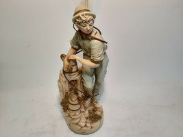 Lovely Capodimonte Table Lamp Figurine Of Boy At The Well, Handpainted - $44.53