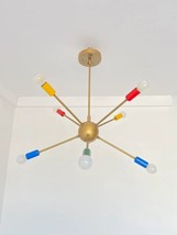 Mid Century Multicolored 8 Arms Classy Sputnik Lamp Artistic Brass Chandelier - £130.79 GBP