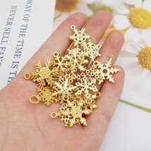 Gold Snowflake Charms Christmas Pendants Winter Assorted Lot Snow Findings 10pcs - £3.87 GBP