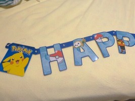 Pokemon Happy Birthday Banner Decoration Jointed Pikachu Blue - £2.98 GBP