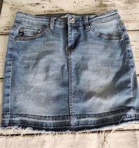 Kancan Denim Jean Mini Skirt Size 1 Stretch Released Hem Back Slit Distressed  - £13.13 GBP