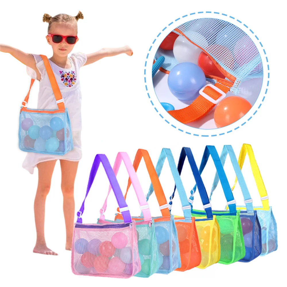 Beach bag children toys storage sundries bag eco friendly zip hollowed out mesh plastic thumb200