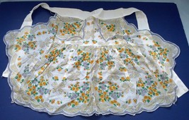vintage handmade cotton  handkerchief flower pattern pocket front half a... - $19.75