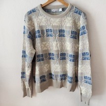 Vintage Jantzen Sport Geometric Sweater Men L Blue Gray 100% Cotton Made in USA - £23.54 GBP
