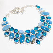 Blue Opal London Blue Topaz Gemstone Fashion Ethnic Necklace 18" Jewelry SA 5427 - £11.91 GBP