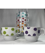World Market Rainbow Polka Dot Stacked Coffee Tea Cups Metal Rack 8oz Se... - $19.75
