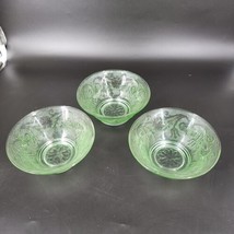 Vintage Indiana Tiara Bowls 5 1/2&quot; Chantilly Green Glass Flower 3 pc Great cond. - £18.83 GBP