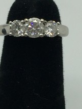 Engagement Ring 2.45Ct Round Three Simulated Diamond White Gold Plated Size 8.5 - £109.14 GBP