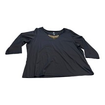 Ruby RD. Blouse Top Women&#39;s 2X Black Stretch Embellished Round Neck Long Sleeve - £19.65 GBP