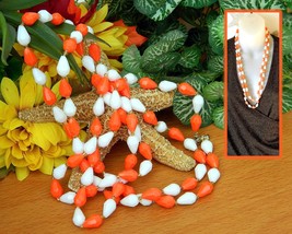 Vintage Plastic Bead Necklace Hong Kong Faceted Orange White Long  - £15.77 GBP